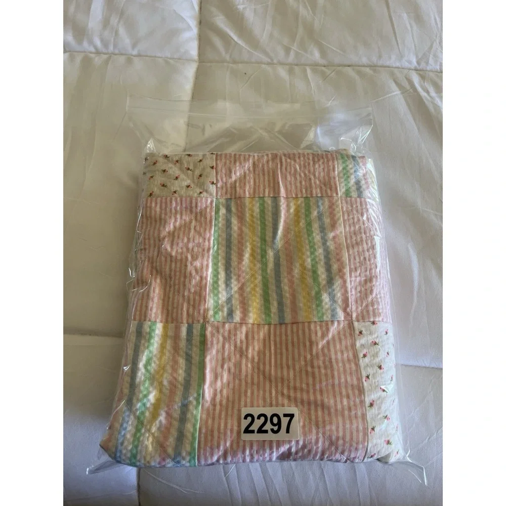 Vintage Baby Blanket Seersucker Quilted Patchwork Soft Pastels Delicate Floral